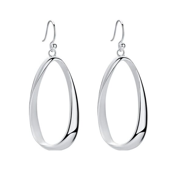 NEW Sterling Silver oval twist Hoop Earrings - Picture 2 of 6